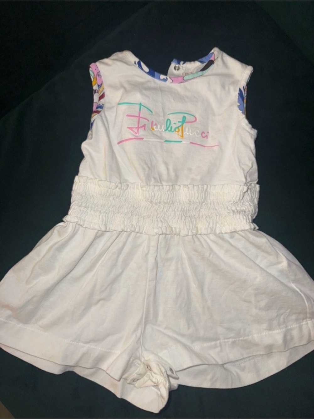 Emilio Pucci White Girls' Romper with Pastel Logo Accents